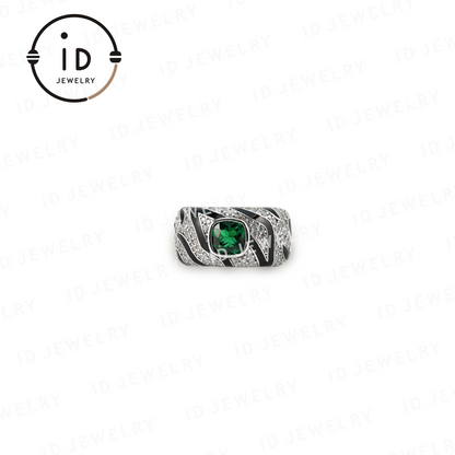 Leopard Pattern Emerald Ring in 925 Sterling Silver – Unique Jewelry for Women