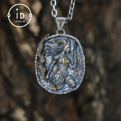 Aries Pendant in 925 Silver | Blue Enamel Medallion with Orange Zirconia | Handmade Zodiac Jewelry