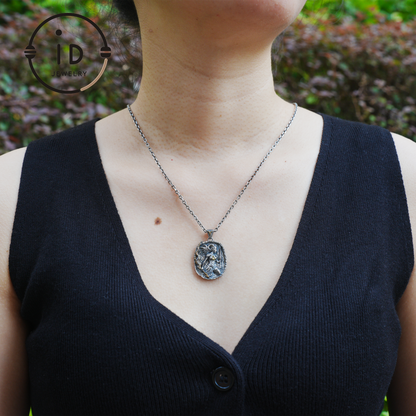 Aries Pendant in 925 Silver | Blue Enamel Medallion with Orange Zirconia | Handmade Zodiac Jewelry