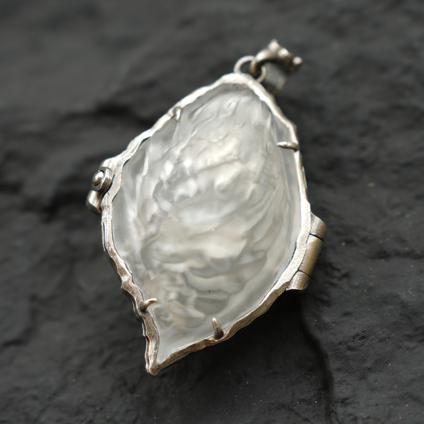 Crystal Peach Pendant | 925 Silver Monkey Spirit Amulet with Clear Quartz | Handmade Fantasy Jewelry