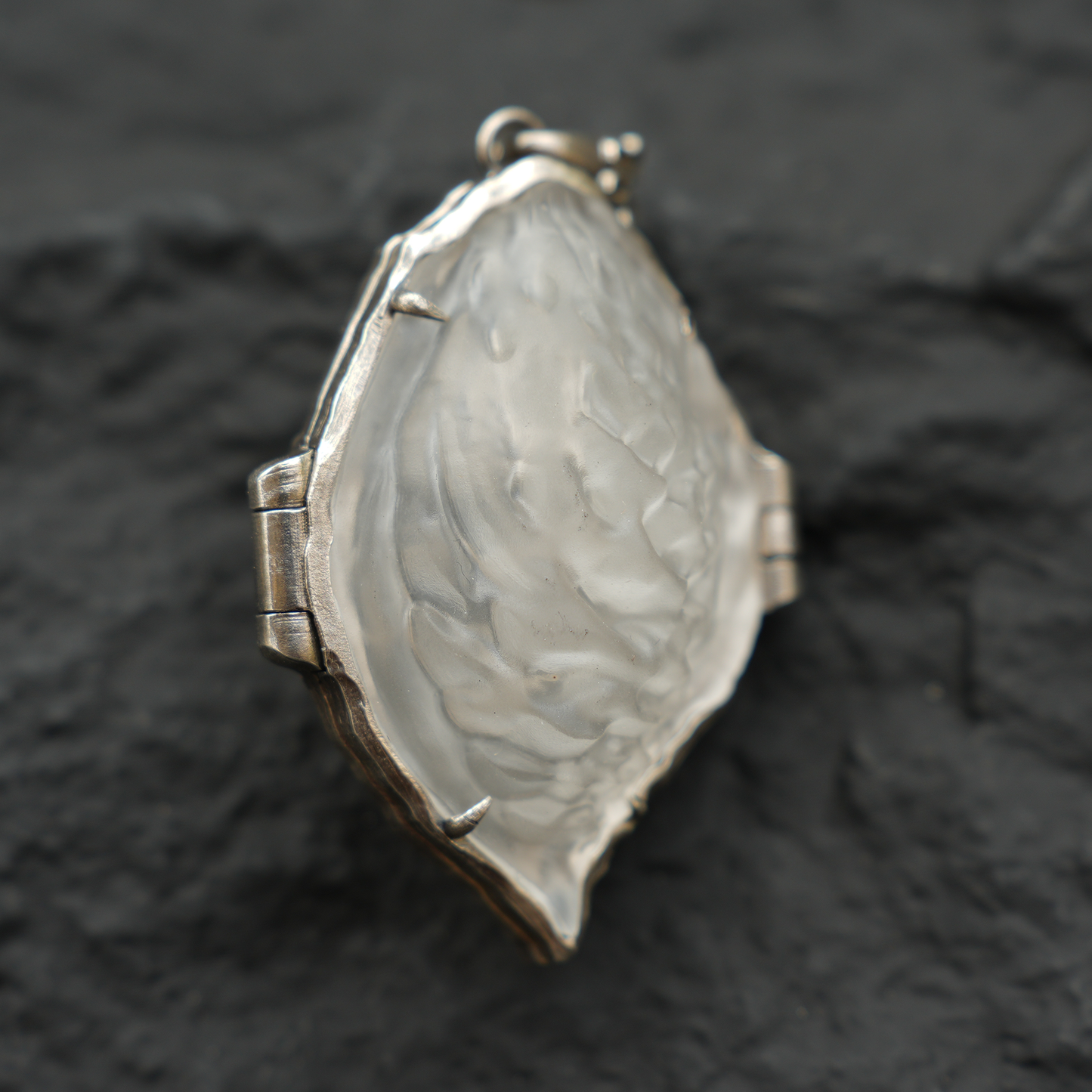 Crystal Peach Pendant | 925 Silver Monkey Spirit Amulet with Clear Quartz | Handmade Fantasy Jewelry