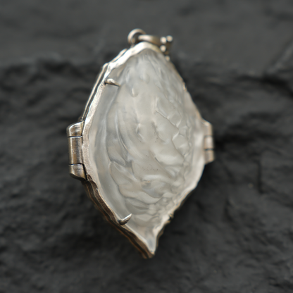 Crystal Peach Pendant | 925 Silver Monkey Spirit Amulet with Clear Quartz | Handmade Fantasy Jewelry