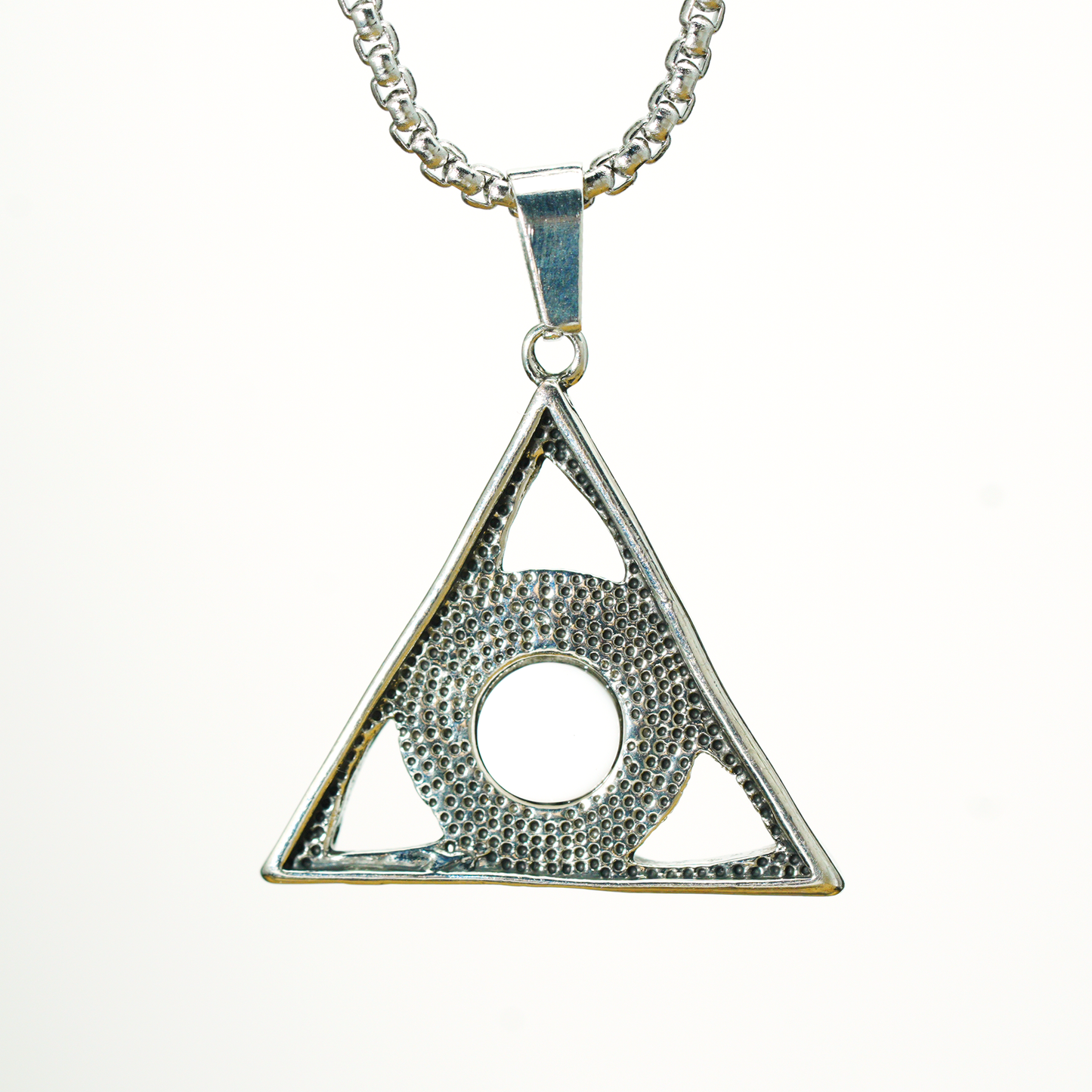 Halskette mit Dreiecksanhänger „Allsehendes Auge“ | Mystischer Amulettschmuck mit blauem Edelstein | Gotischer okkulter Unisex-Schutzanhänger