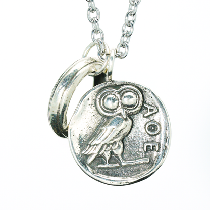 Greek Owl Coin Pendant Necklace | Wisdom Totem Jewelry | Antique Athenian Style Unisex Necklace for Everyday Wear