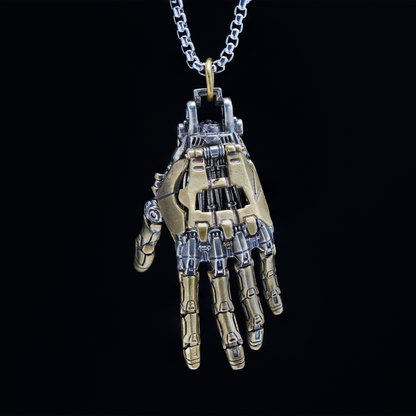 Cyberpunk Mecha Hand Pendant Necklace | Futuristic Techwear Accessory for Men and Women