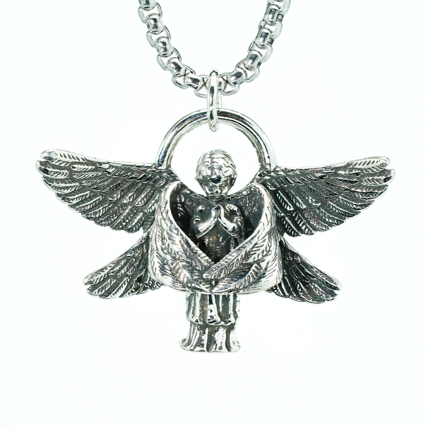 Halskette mit betenden Engel-Anhänger – Gothic-Schutzschmuck für Männer und Frauen, Engel-Anhänger mit offenen Flügeln, spirituelles Geschenk