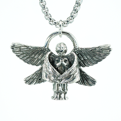 Halskette mit betenden Engel-Anhänger – Gothic-Schutzschmuck für Männer und Frauen, Engel-Anhänger mit offenen Flügeln, spirituelles Geschenk