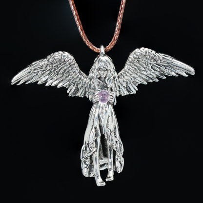 Guardian Angel Wings Pendant Necklace – Vintage Carved Spiritual Jewelry, Pendant for Blessings & Protection
