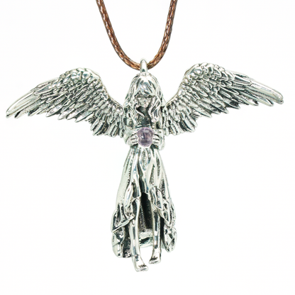 Guardian Angel Wings Pendant Necklace – Vintage Carved Spiritual Jewelry, Pendant for Blessings & Protection