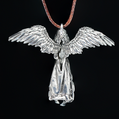 Guardian Angel Wings Pendant Necklace – Vintage Carved Spiritual Jewelry, Pendant for Blessings & Protection
