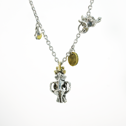 Mythic Beast Skull Pendant Necklace with Dragon Crest Medallion | Gothic Totem Jewelry for Fantasy Lovers