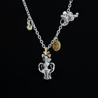 Mythic Beast Skull Pendant Necklace with Dragon Crest Medallion | Gothic Totem Jewelry for Fantasy Lovers