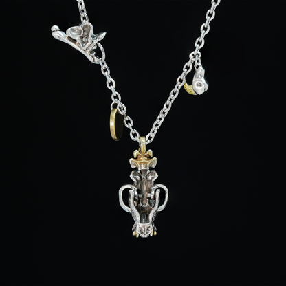 Mythic Beast Skull Pendant Necklace with Dragon Crest Medallion | Gothic Totem Jewelry for Fantasy Lovers