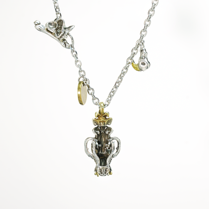 Mythic Beast Skull Pendant Necklace with Dragon Crest Medallion | Gothic Totem Jewelry for Fantasy Lovers