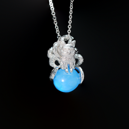 Nine-Tailed Fox Pendant with Blue Gem | Mystic Guardian Necklace | Animal Totem Jewelry