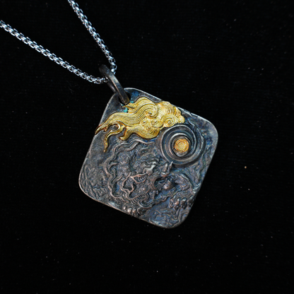 Chinese Dragon and Pearl Pendant Necklace | Eastern Amulet Symbol with Gold Cloud Motif