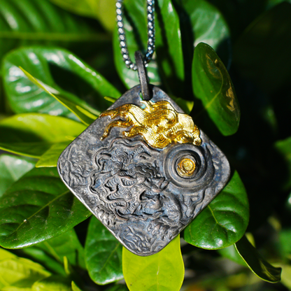 Chinese Dragon and Pearl Pendant Necklace | Eastern Amulet Symbol with Gold Cloud Motif