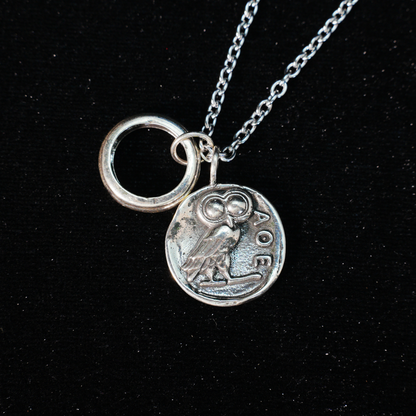 Greek Owl Coin Pendant Necklace | Wisdom Totem Jewelry | Antique Athenian Style Unisex Necklace for Everyday Wear