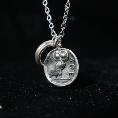 Greek Owl Coin Pendant Necklace | Wisdom Totem Jewelry | Antique Athenian Style Unisex Necklace for Everyday Wear