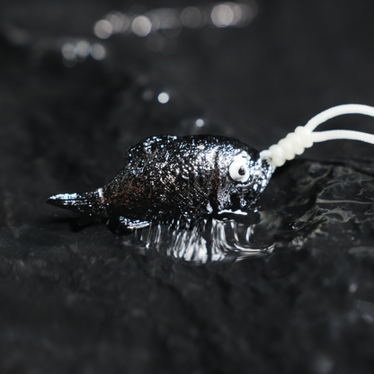 Lucky Fish Pendant Necklace – Whimsical Black Fish Charm, Cute Totem Jewelry Gift, Handmade Animal Amulet for Hope & Fortune