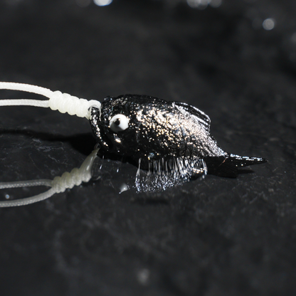 Lucky Fish Pendant Necklace – Whimsical Black Fish Charm, Cute Totem Jewelry Gift, Handmade Animal Amulet for Hope & Fortune