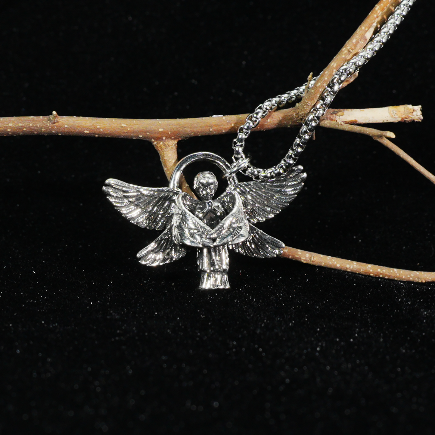 Halskette mit betenden Engel-Anhänger – Gothic-Schutzschmuck für Männer und Frauen, Engel-Anhänger mit offenen Flügeln, spirituelles Geschenk