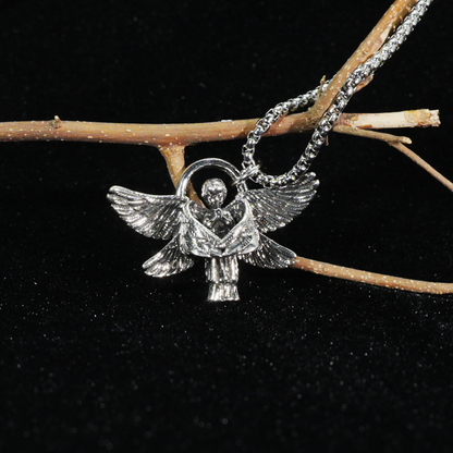 Halskette mit betenden Engel-Anhänger – Gothic-Schutzschmuck für Männer und Frauen, Engel-Anhänger mit offenen Flügeln, spirituelles Geschenk