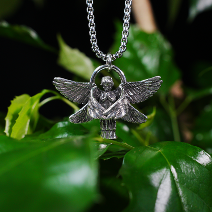 Halskette mit betenden Engel-Anhänger – Gothic-Schutzschmuck für Männer und Frauen, Engel-Anhänger mit offenen Flügeln, spirituelles Geschenk