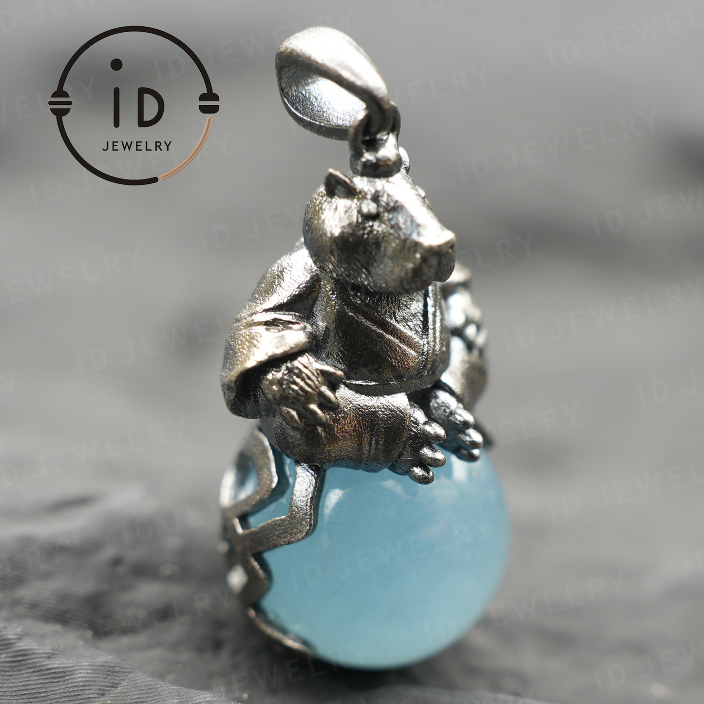 Capybara Pendant Necklace | Zen Animal Totem Jewelry with Aquamarine Stone | Symbol of Inner Peace & Meditation Gift