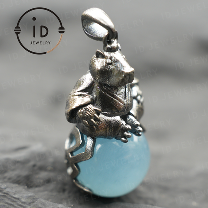 Capybara Pendant Necklace | Zen Animal Totem Jewelry with Aquamarine Stone | Symbol of Inner Peace & Meditation Gift