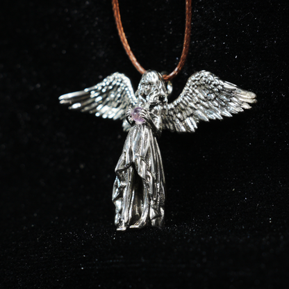 Guardian Angel Wings Pendant Necklace – Vintage Carved Spiritual Jewelry, Pendant for Blessings & Protection