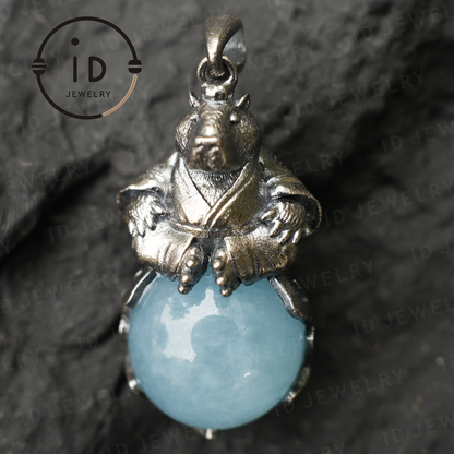 Capybara Pendant Necklace | Zen Animal Totem Jewelry with Aquamarine Stone | Symbol of Inner Peace & Meditation Gift
