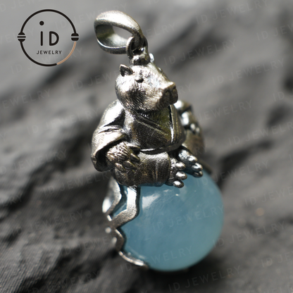 Capybara Pendant Necklace | Zen Animal Totem Jewelry with Aquamarine Stone | Symbol of Inner Peace & Meditation Gift