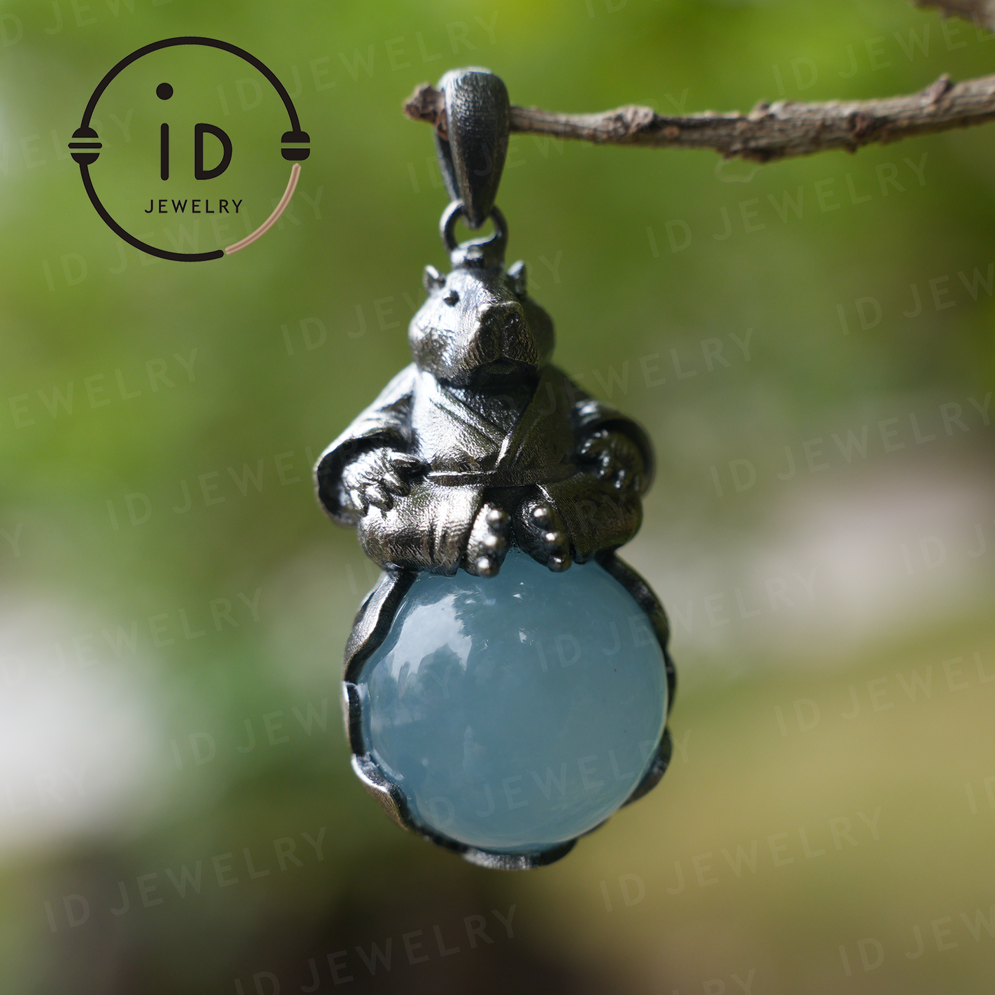 Capybara Pendant Necklace | Zen Animal Totem Jewelry with Aquamarine Stone | Symbol of Inner Peace & Meditation Gift