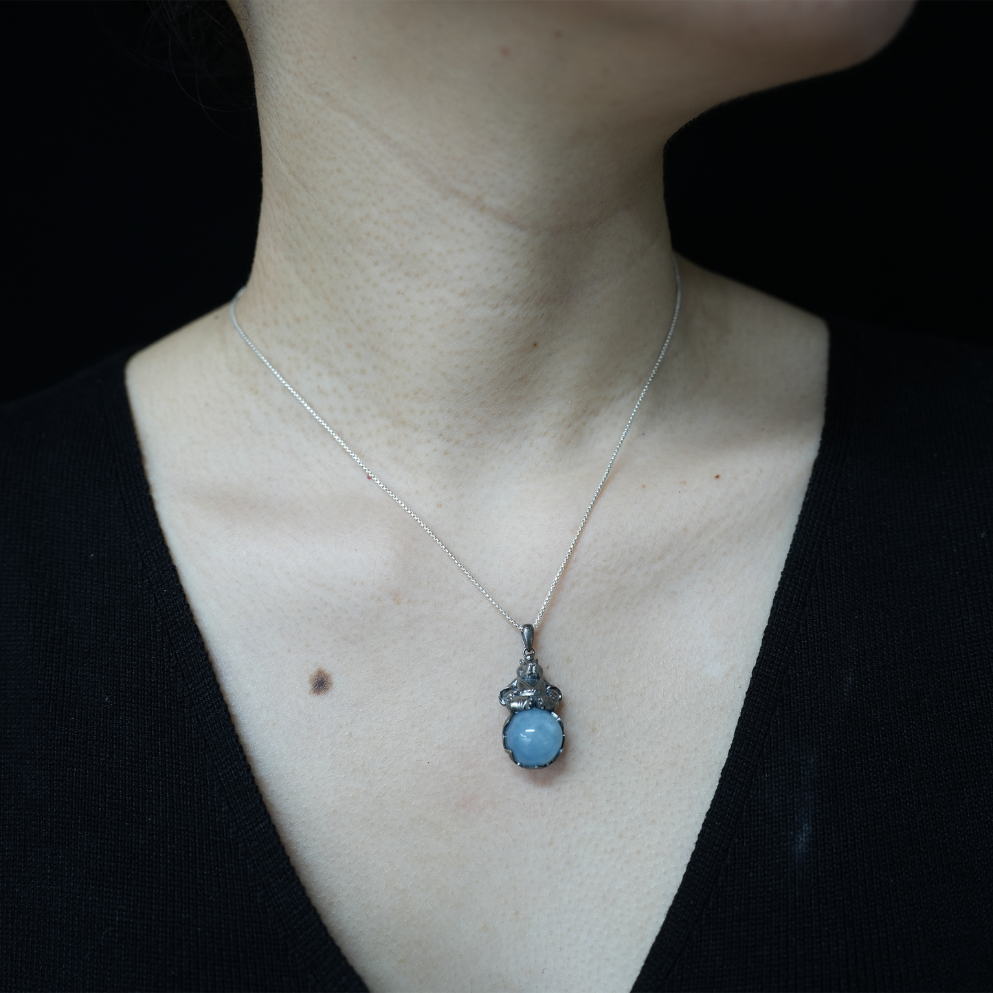 Capybara Pendant Necklace | Zen Animal Totem Jewelry with Aquamarine Stone | Symbol of Inner Peace & Meditation Gift