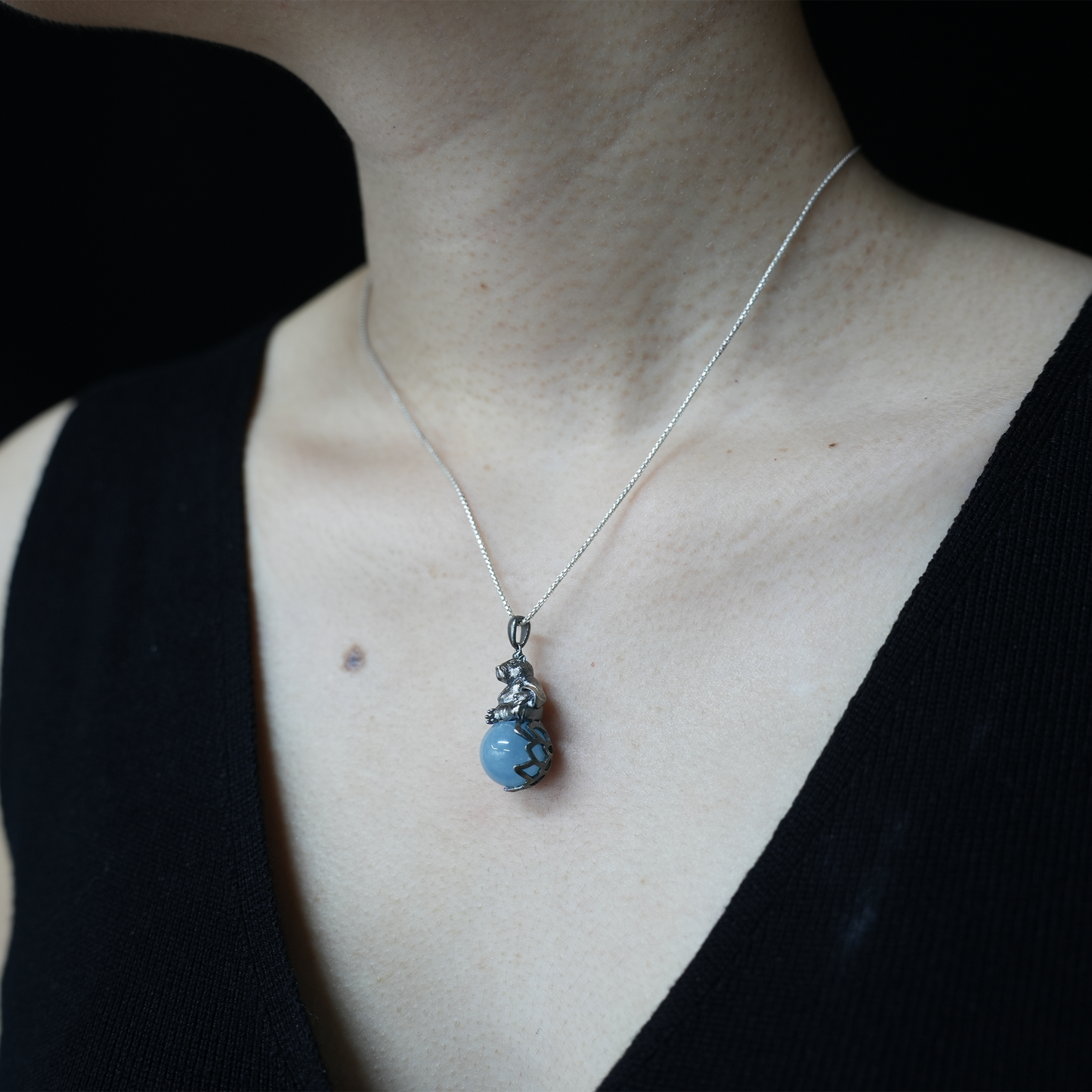 Capybara Pendant Necklace | Zen Animal Totem Jewelry with Aquamarine Stone | Symbol of Inner Peace & Meditation Gift