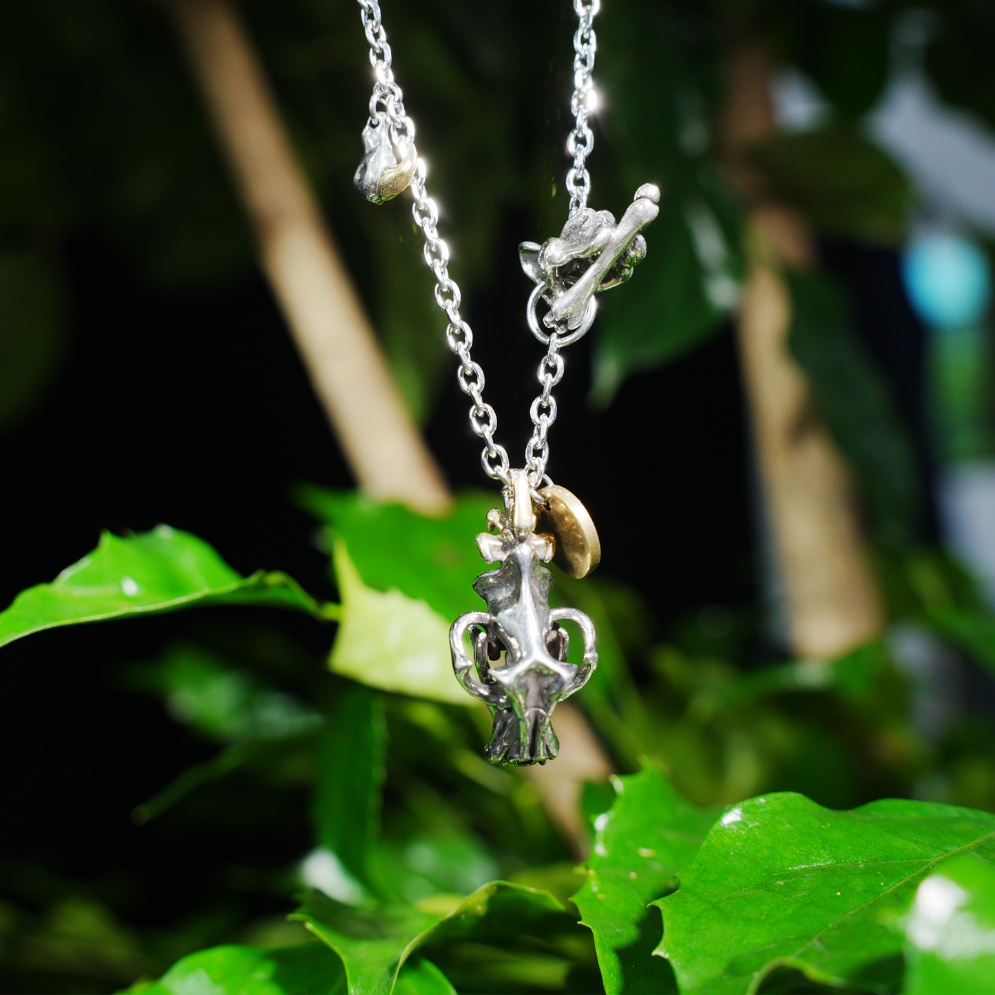 Mythic Beast Skull Pendant Necklace with Dragon Crest Medallion | Gothic Totem Jewelry for Fantasy Lovers