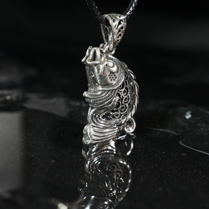 Vintage Fish Totem Pendant, Oriental Carved Fish Necklace Charm, Good Luck Amulet Pendant for Men