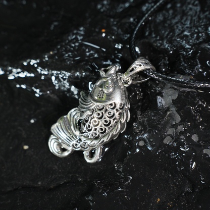 Vintage Fish Totem Pendant, Oriental Carved Fish Necklace Charm, Good Luck Amulet Pendant for Men