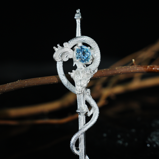 Dragon Sword Staff Pendant | Fantasy Magic Necklace | Gothic Medieval Style Jewelry for Cosplay & Gifting