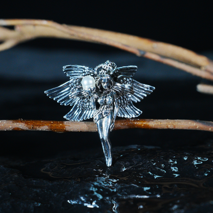 Winged Goddess Pendant | Mystical Amulet Necklace | Vintage Artistic Sculpted Charm | Handmade Statement Jewelry
