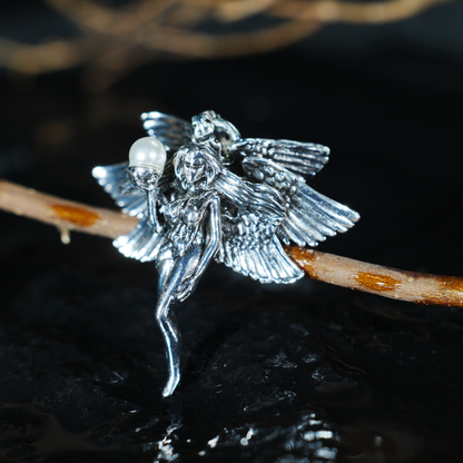Winged Goddess Pendant | Mystical Amulet Necklace | Vintage Artistic Sculpted Charm | Handmade Statement Jewelry