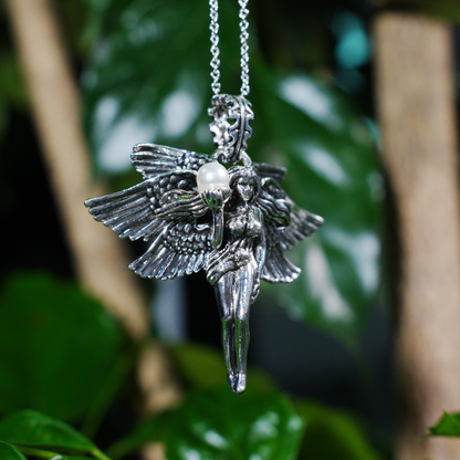 Winged Goddess Pendant | Mystical Amulet Necklace | Vintage Artistic Sculpted Charm | Handmade Statement Jewelry