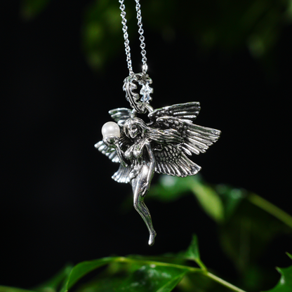 Winged Goddess Pendant | Mystical Amulet Necklace | Vintage Artistic Sculpted Charm | Handmade Statement Jewelry