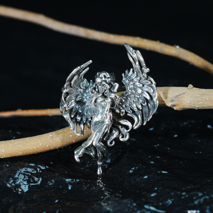 Wing Goddess Pendant, Myth-Inspired Winged Necklace, Symbol of Rebirth and Awakening, Artistic Totem Jewelry for Her, Gift Idea