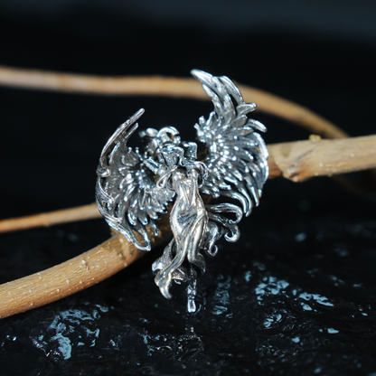 Wing Goddess Pendant, Myth-Inspired Winged Necklace, Symbol of Rebirth and Awakening, Artistic Totem Jewelry for Her, Gift Idea