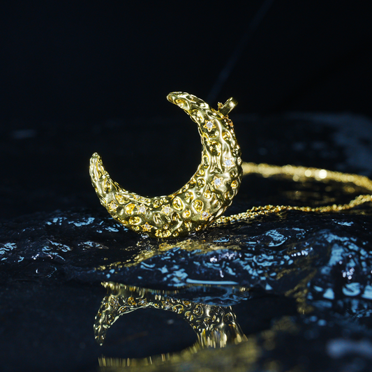 Starry Moon Pendant Necklace | Gold Crescent Dream Charm | Textured Lunar Jewelry