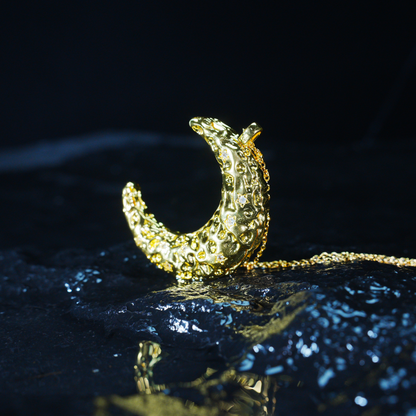 Starry Moon Pendant Necklace | Gold Crescent Dream Charm | Textured Lunar Jewelry