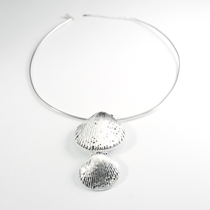 Minimalist Ocean-Inspired Double Shell Necklace · Metal Wire Collar Design · Symbolic Statement Jewelry