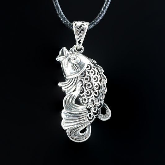 Vintage Fish Totem Pendant, Oriental Carved Fish Necklace Charm, Good Luck Amulet Pendant for Men